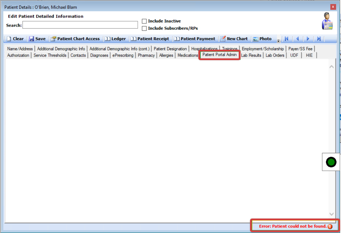 Patient Details_Patient Portal Admin tab error.png